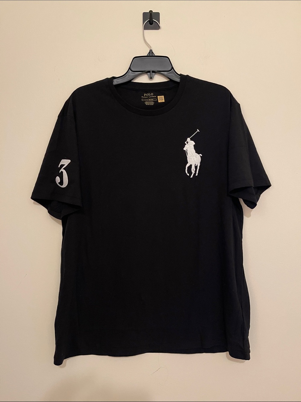 Polo by Ralph Lauren Black Short-Sleeve Tee wWhite Logo & Sleeve Number Big Pony